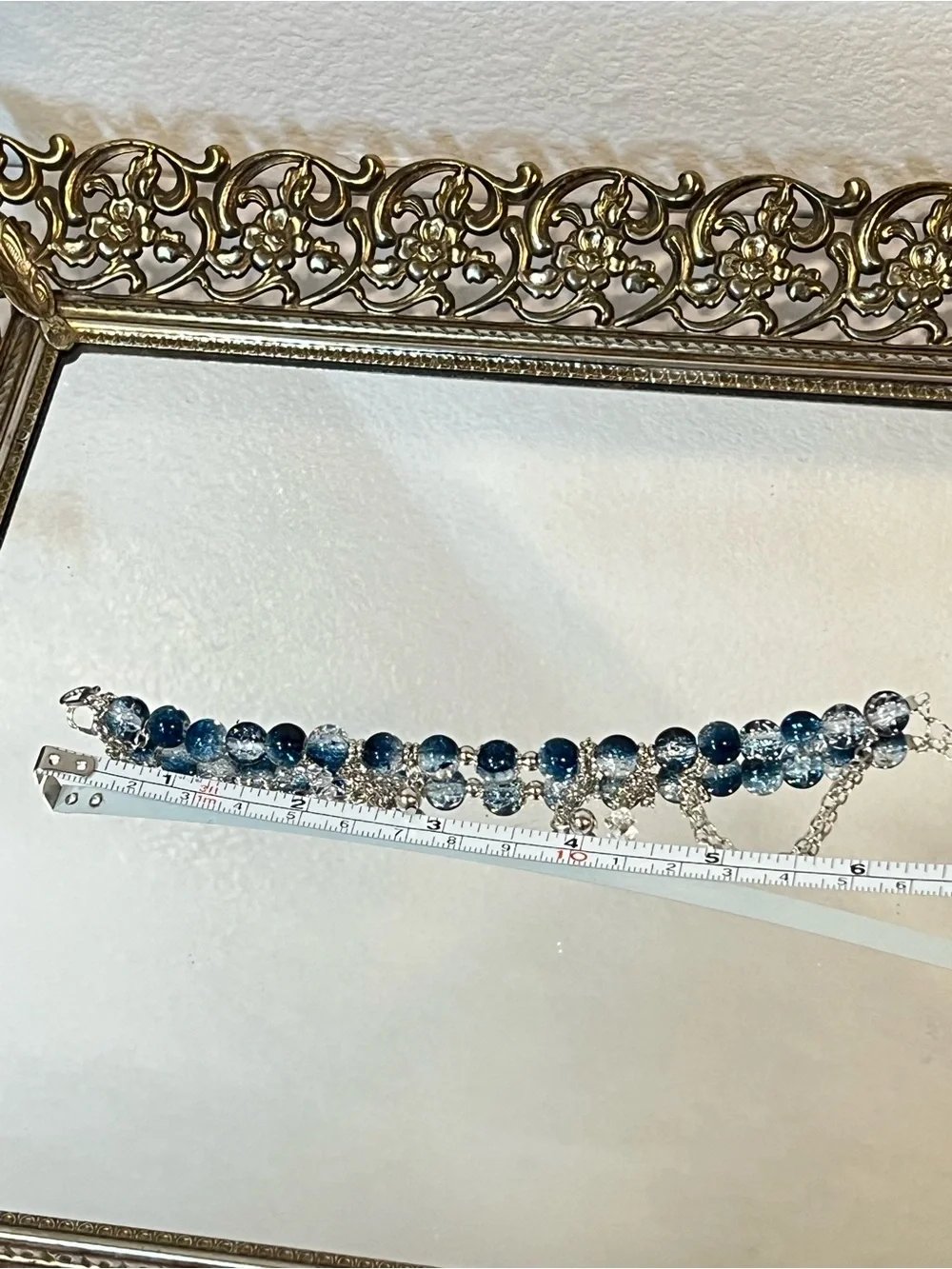 ☀️2/$20 Ice Blue Crackle Beaded Kids Bracelet | Silver Chain Accents
